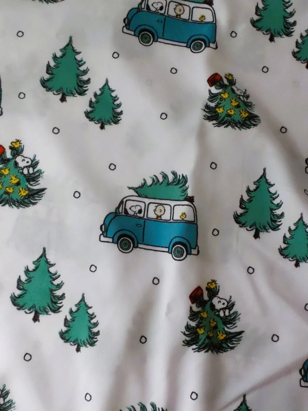 Peanuts Blue Green White Holiday Tree Pattern Pillowcase